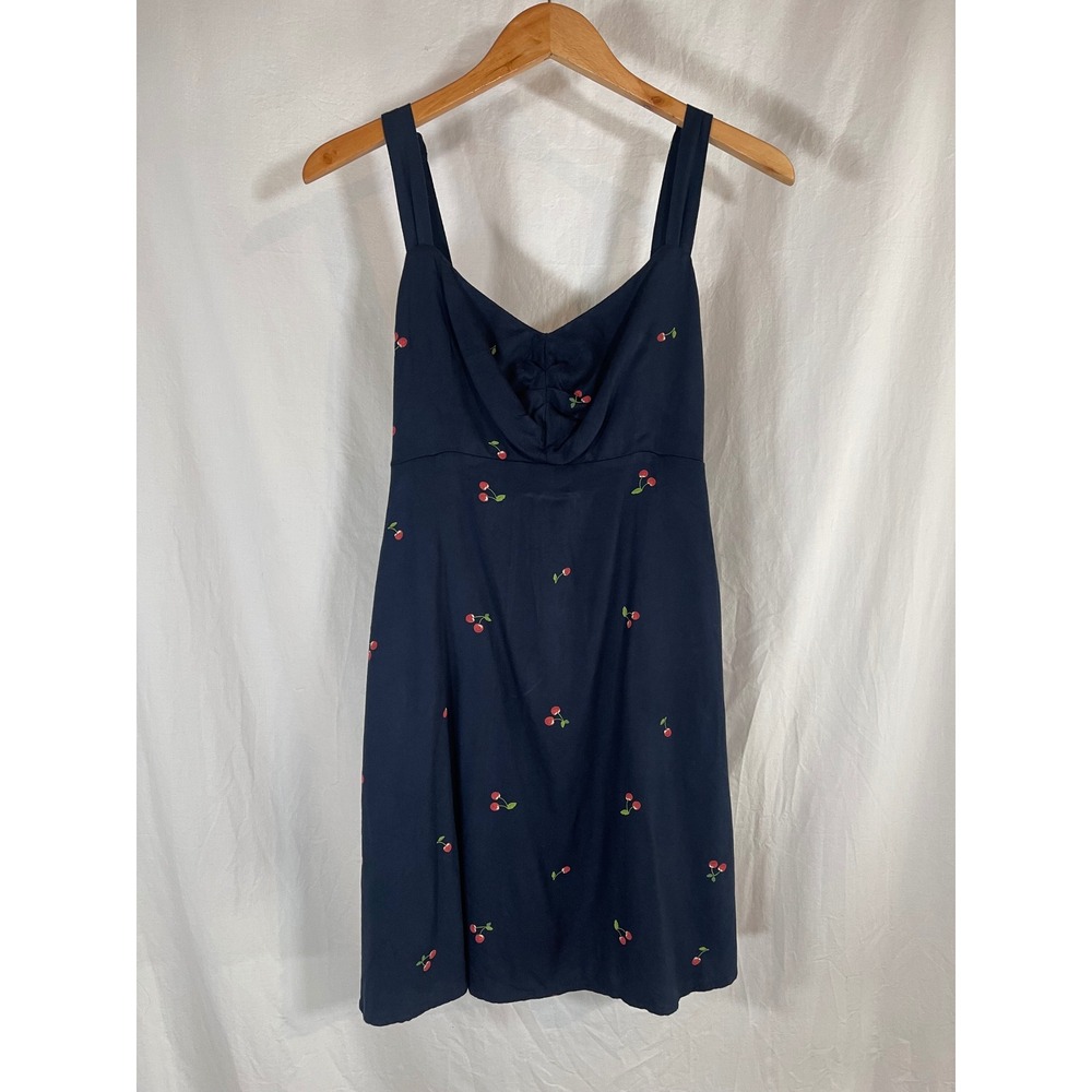 Old Navy Navy Blue Cherry Print Smocked Mini Dress Sleeveless Pockets Women S
